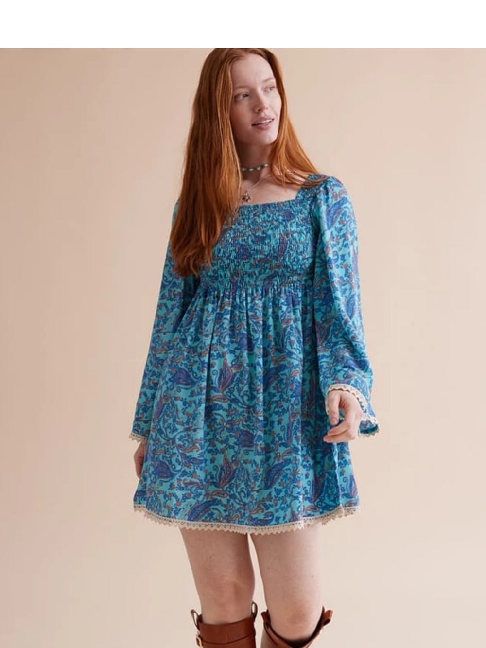 NWOT Earthbound Trading Co blue Paisley Lace Dress size Large